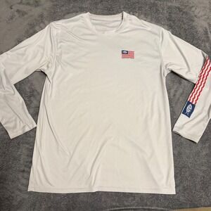AFTCO American Flag Long Sleeve Performance Fishing Shirt Mens Large Gray